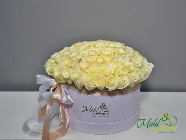 Коробка из 101 белой розы (под заказ, 10 дней) Фото